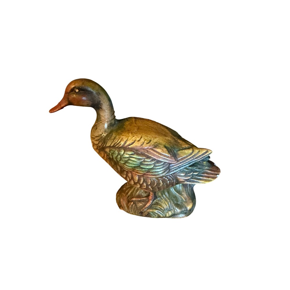 Vintage Hand Painted Ceramic Mallard Duck Figurine Rustic Cabin Decor 5 Inch